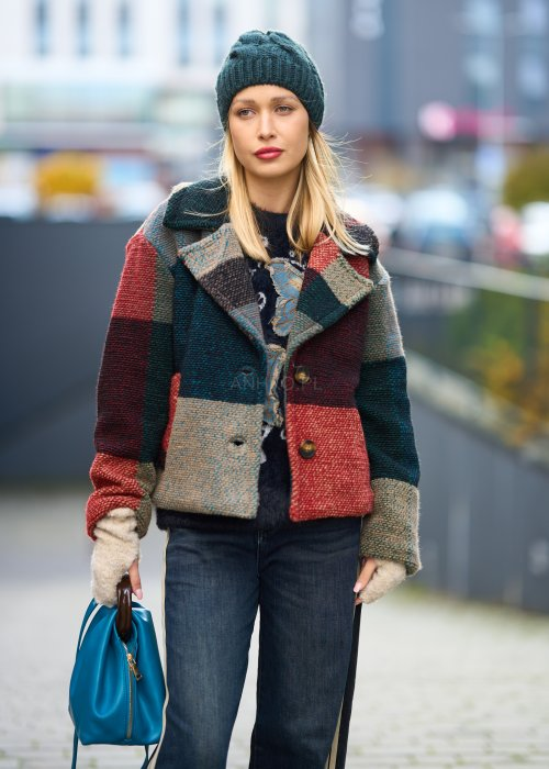 Kurtka z wełny Melanżowy Granatowy